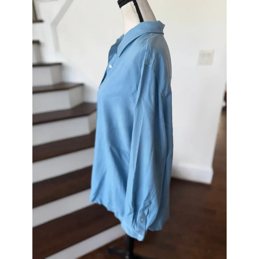 Vintage Ralph Lauren Blue Silk Button Down Shirt Wide Leg Trouser Set